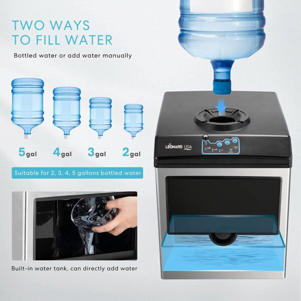 LEONARD USA 2 in 1 ICEMAKER With WATER DISPENSER, 48lbs Daily Ice Cube Makers, Stainless Steel Countertop, Tabletop Machine with a Scoop and a 4.5 Pound Storage Basket