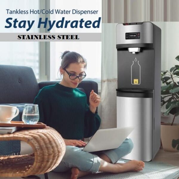 LEONARD Usa Bottom Loading Water Dispenser Stainless Steel Hot, Cold & Normal For Home, Office Or Bar, Based On American Technology (320X360X1080 Mm, Stainless Steel & Black), 5 Liters