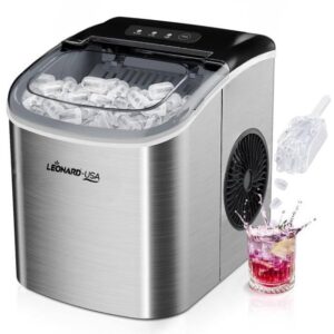 LEONARD USA Ice Maker Machine Stainless Steel with Self-Cleaning Function, Automatic with Inverter Technology, Makes Instant Bullet Ice Cubes in 7-9 Minutes, 12Kg/day (Based on American Technology)