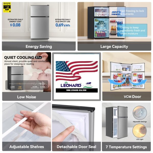 LEONARD USA Mini Fridge Double Door 110 L with Separate Deep Freezer Compartment (Based on American Technology)