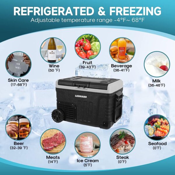 LEONARD USA Car Fridge 50 L with Compressor 12 Volt, Vehicle Refrigerator with 12/24V DC 110-240V AC for Indian Cars, SUV, RV, Camping, Outdoor and Home Use (Black) (Based on American Technology)