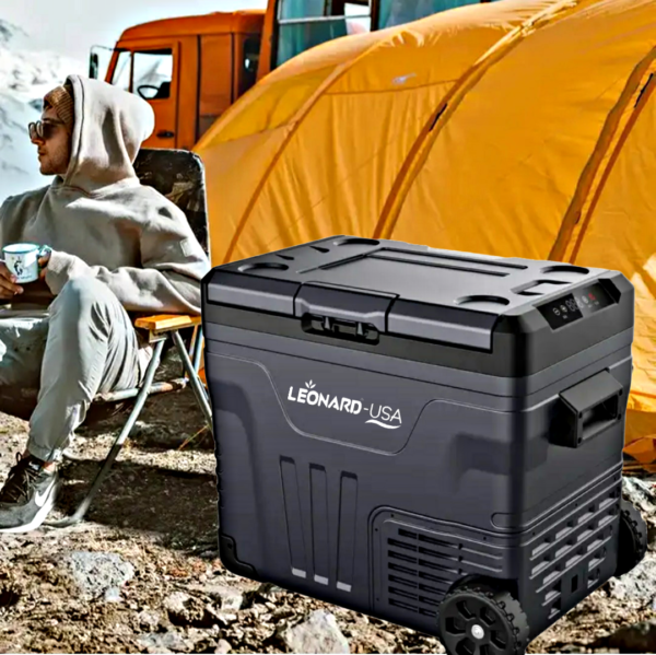 LEONARD USA Car Fridge 50 L with Compressor 12 Volt, Vehicle Refrigerator with 12/24V DC 110-240V AC for Indian Cars, SUV, RV, Camping, Outdoor and Home Use (Black) (Based on American Technology)