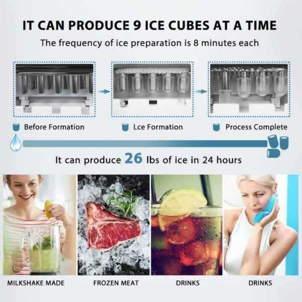 LEONARD USA Ice Maker Machine Stainless Steel Automatic with Inverter Technology, Makes Instant Bullet Ice Cubes in 7-9 Minutes, 26 lbs/day (Based on American Technology) (LEUSAICM5)