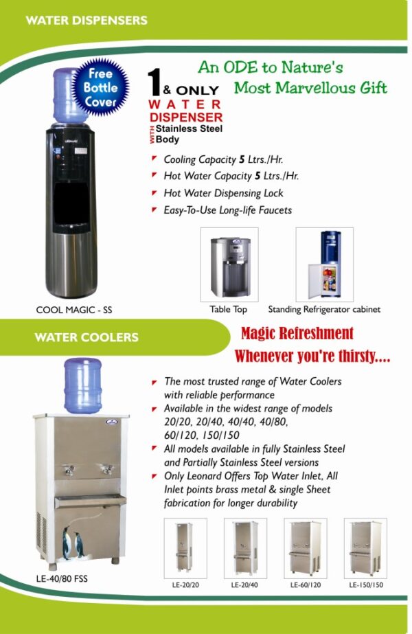 LEONARD USA WATER COOLER FSS 40/80 FULL STAINLESS STEEL with All Brass inlets, outlets & faucets