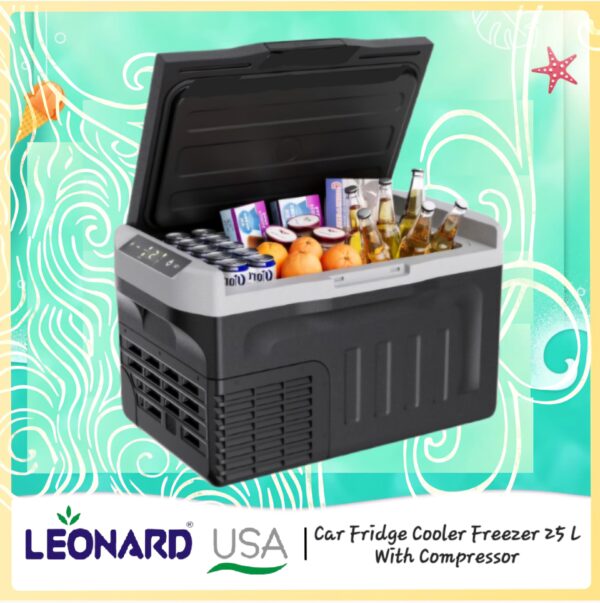 LEONARD USA Car Fridge Cooler Freezer 25 L With Compressor, Vehicle Refrigerator With 12/24V DC 110-240V AC For Indian Cars, SUV, RV, Camping, Outdoor (Black) (Based On American Technology)