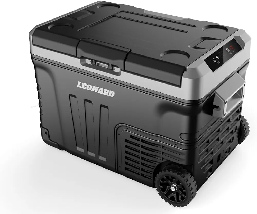LEONARD USA Car Fridge 50 L with Compressor 12 Volt, Vehicle Refrigerator with 12/24V DC 110-240V AC for Indian Cars, SUV, RV, Camping, Outdoor and Home (Black) (Based on American Technology)