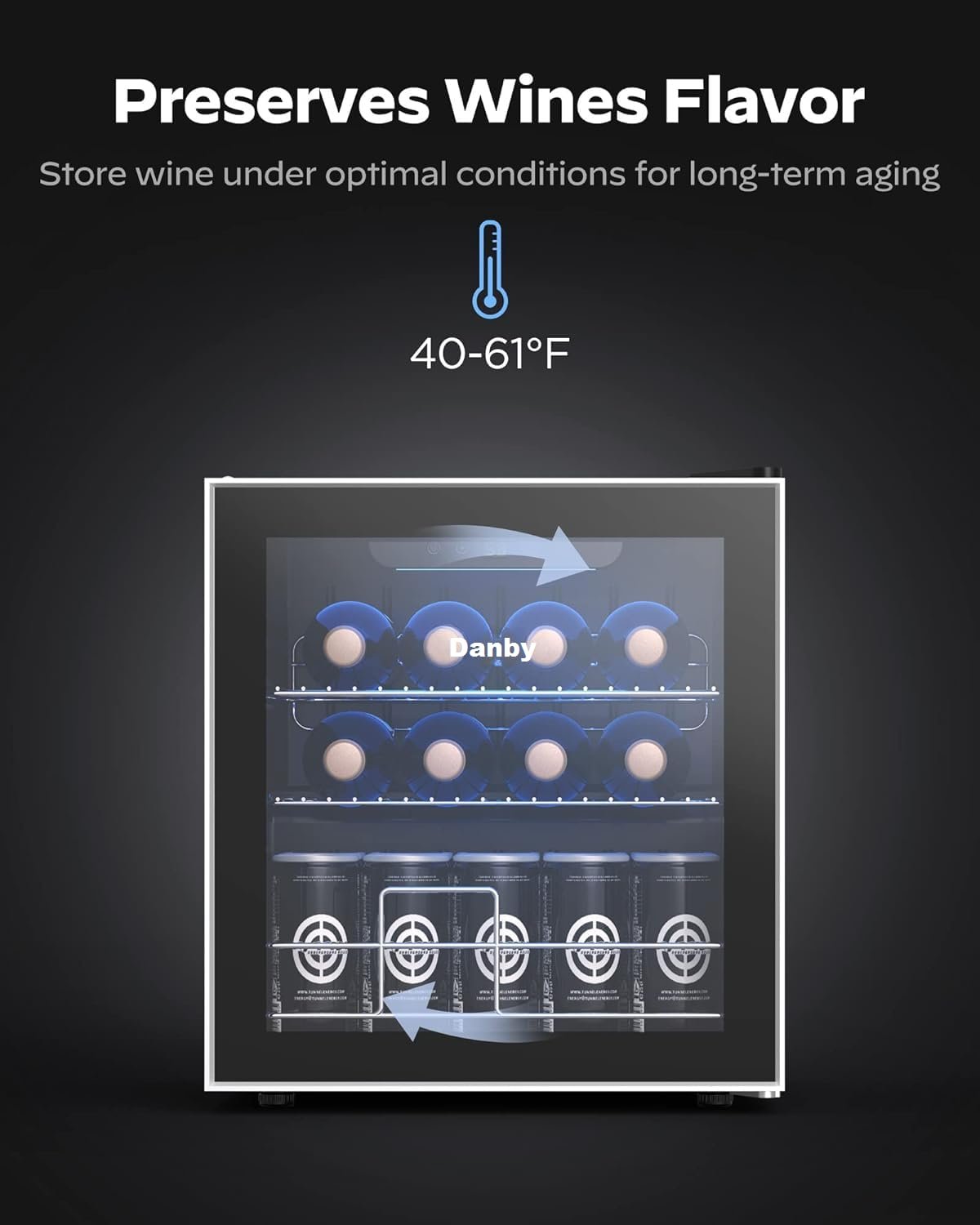 Danby USA 55 L Inverter Wine Chiller l Wine Cooler l Touch Control l LED Interior Light l Toughened Glass Door with UV-Protection (Black)