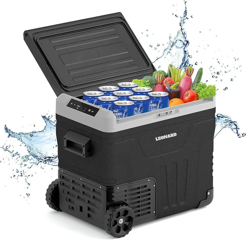 LEONARD USA Car Fridge 50 L with Compressor 12 Volt, Vehicle Refrigerator with 12/24V DC 110-240V AC for Indian Cars, SUV, RV, Camping, Outdoor and Home (Black) (Based on American Technology)