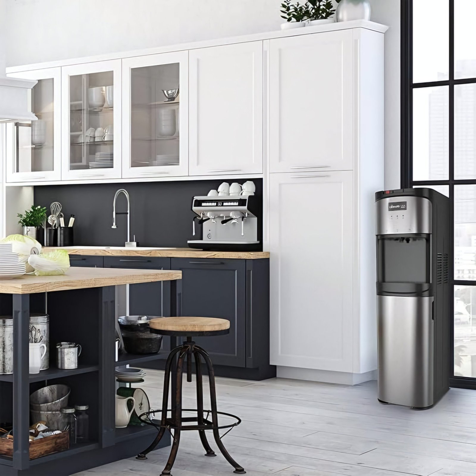 LEONARD Usa Bottom Loading Water Dispenser Stainless Steel Hot, Cold & Normal For Home, Office Or Bar, Based On American Technology (Stainless Steel & Black), 5 Liters