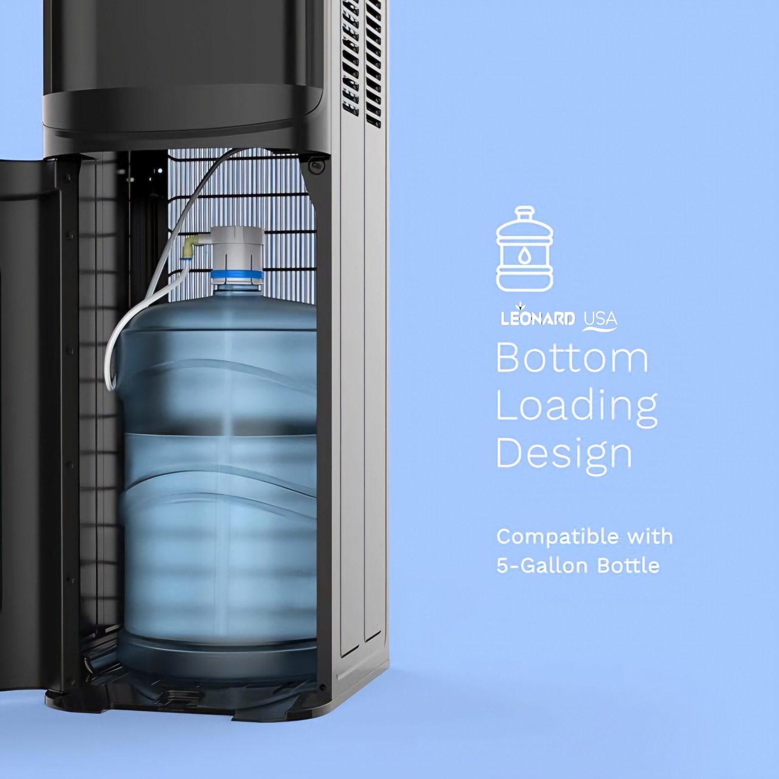 LEONARD Usa Bottom Loading Water Dispenser Stainless Steel Hot, Cold & Normal For Home, Office Or Bar, Based On American Technology (Stainless Steel & Black), 5 Liters