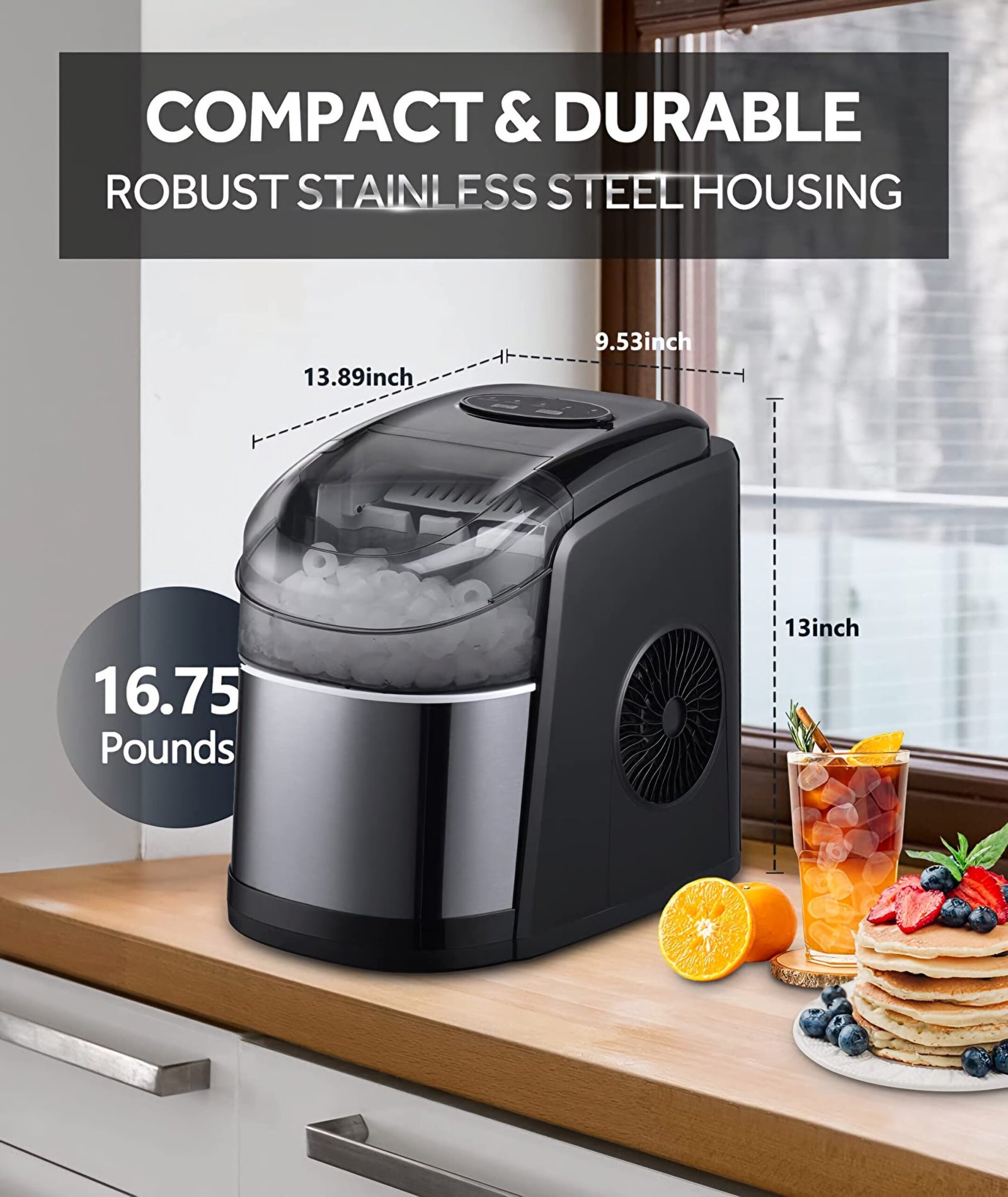 LEONARD USA Ice Cube Maker Machine with Self-Cleaning Function, Automatic with Inverter Technology, Makes Instant Bullet Ice Cubes in 6-8 Minutes, 26 lbs/day (Black) (Based on American Technology) - Image 5