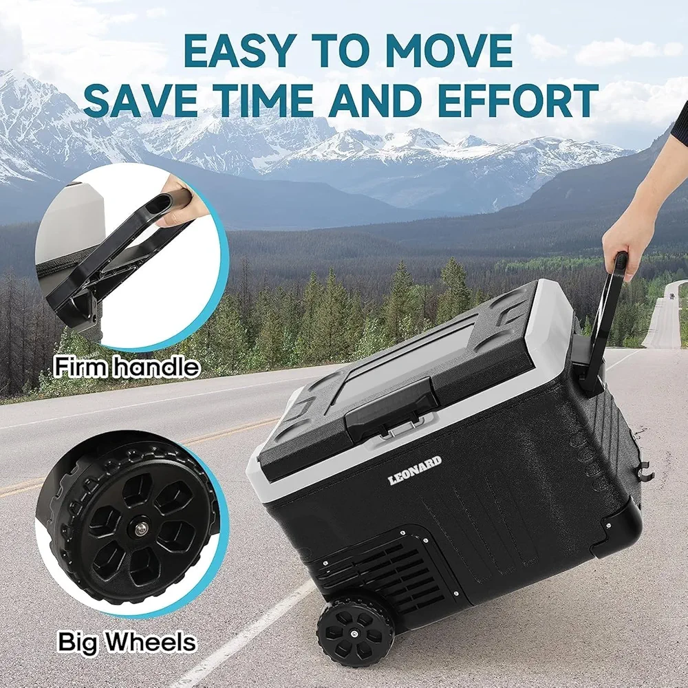 LEONARD USA Car Fridge 50 L with Compressor 12 Volt, Vehicle Refrigerator with 12/24V DC 110-240V AC for Indian Cars, SUV, RV, Camping, Outdoor and Home (Black) (Based on American Technology)