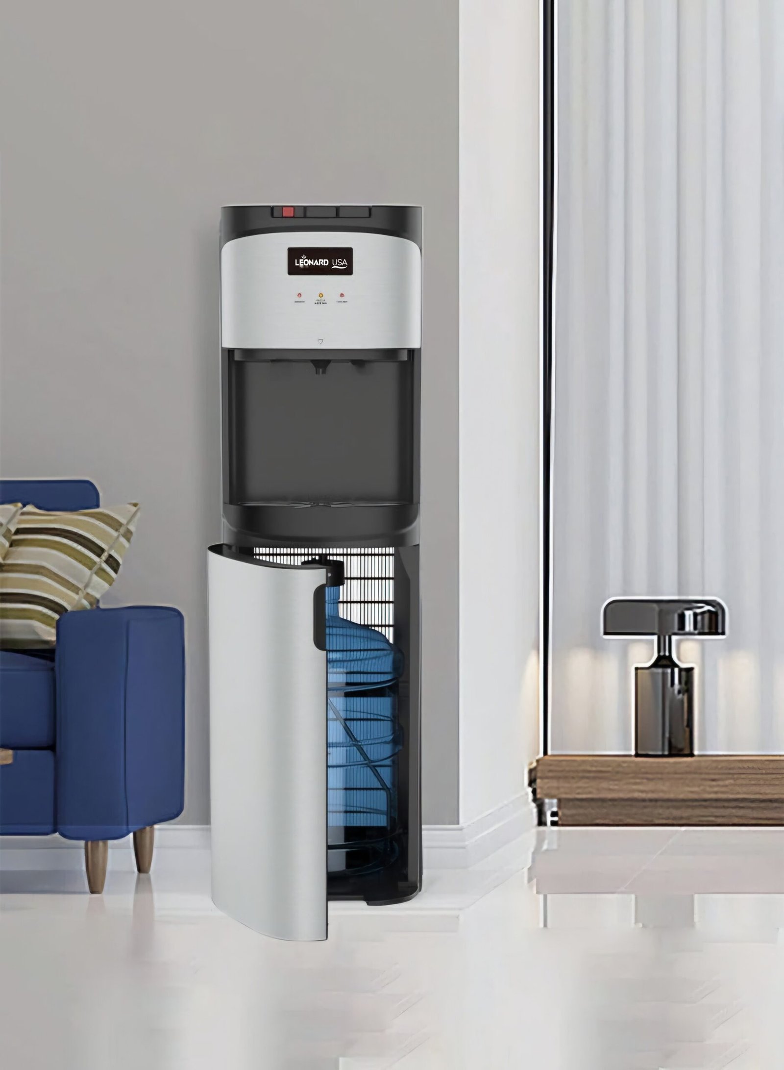 LEONARD Usa Bottom Loading Water Dispenser Stainless Steel Hot, Cold & Normal For Home, Office Or Bar, Based On American Technology (Stainless Steel & Black), 5 Liters