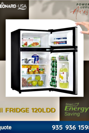 LEONARD USA 120 L Inverter Double Door Mini Fridge for Bar with Toughened Adjustable Glass Shelves, Mechanical Control, Interior Light (Based on American Technology) (Silver & Black)