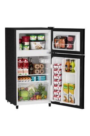 LEONARD USA 120 L Inverter Double Door Mini Fridge for Bar with Toughened Adjustable Glass Shelves, Mechanical Control, Interior Light (Based on American Technology) (Silver & Black)