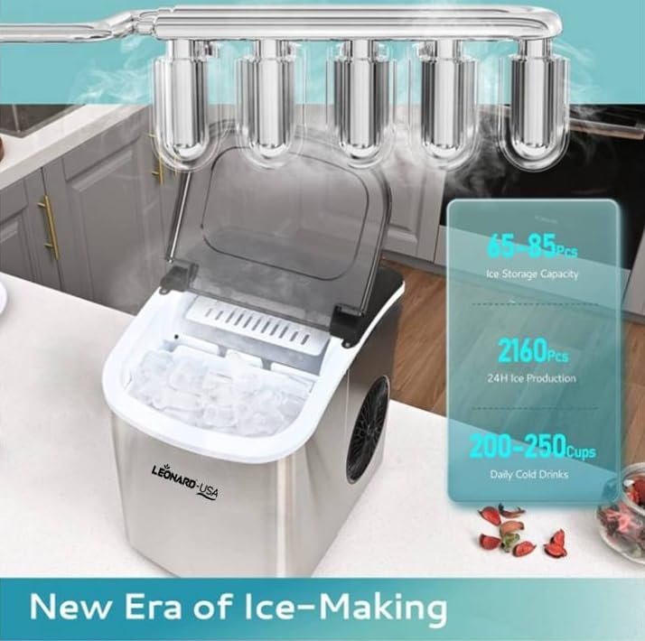 LEONARD USA Ice Maker Machine Stainless Steel with Self-Cleaning Function, Automatic with Inverter Technology, Makes Instant Bullet Ice Cubes in 7-9 Minutes, 12Kg/day (Based on American Technology) - Image 5