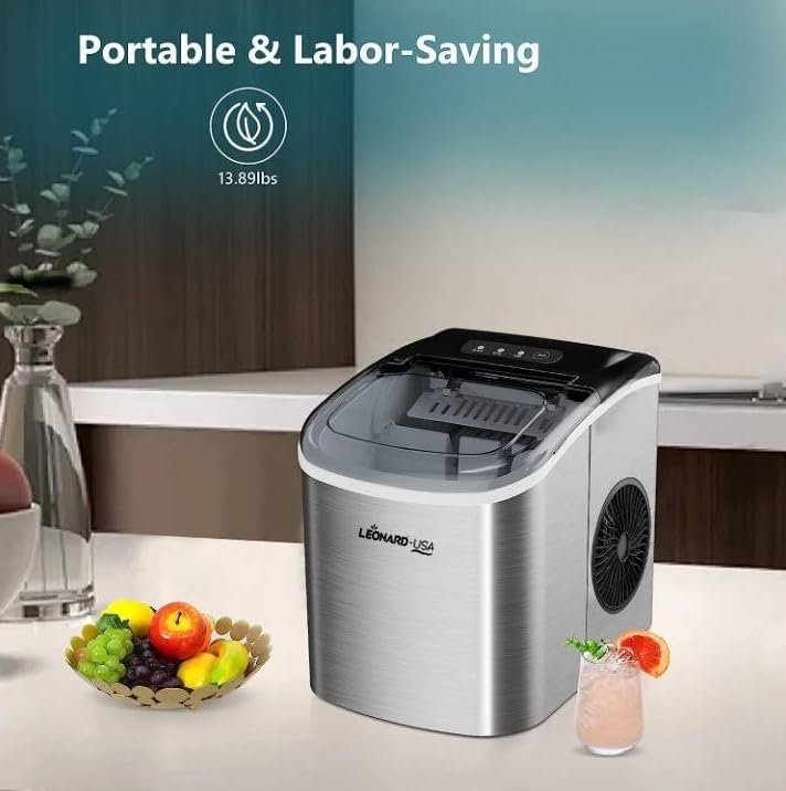 LEONARD USA Ice Maker Machine Stainless Steel with Self-Cleaning Function, Automatic with Inverter Technology, Makes Instant Bullet Ice Cubes in 7-9 Minutes, 12Kg/day (Based on American Technology) - Image 6