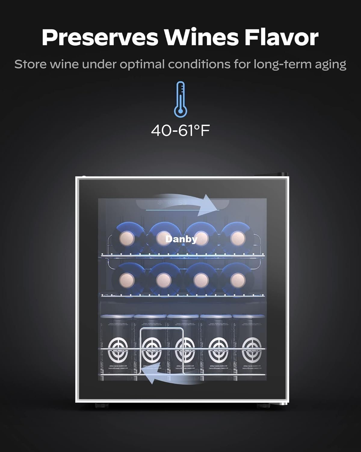 Danby USA 55 L Inverter Wine Chiller l Wine Cooler l Touch Control l LED Interior Light l Toughened Glass Door with UV-Protection (Black)
