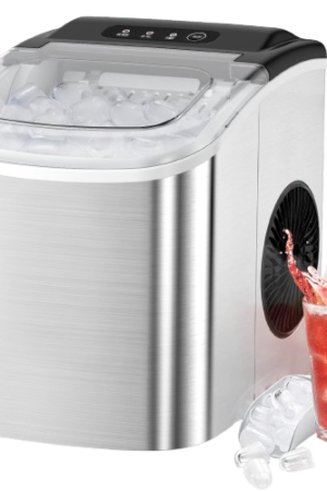 LEONARD USA Ice Maker Machine Stainless Steel with Self-Cleaning Function, Automatic with Inverter Technology, Makes Instant Bullet Ice Cubes in 7-9 Minutes, 12Kg/day (Based on American Technology)
