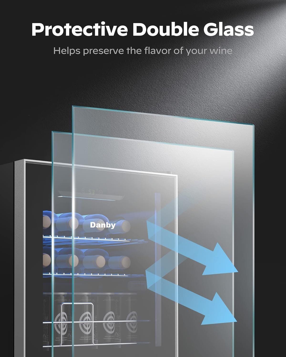 Danby USA 55 L Inverter Wine Chiller l Wine Cooler l Touch Control l LED Interior Light l Toughened Glass Door with UV-Protection (Black)