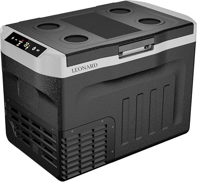 LEONARD LEONARD USA Car Fridge Cooler Freezer 35 L With Compressor, Vehicle Refrigerator With 12/24V DC 110-240V AC For Indian Cars, SUV, RV, Camping, Outdoor (Black) (Based On American Technology)