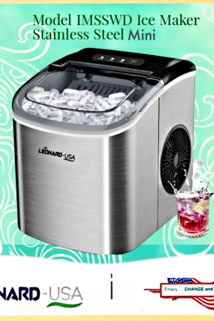 LEONARD USA Ice Maker Machine Stainless Steel with Self-Cleaning Function, Automatic with Inverter Technology, Makes Instant Bullet Ice Cubes in 7-9 Minutes, 12Kg/day (Based on American Technology)