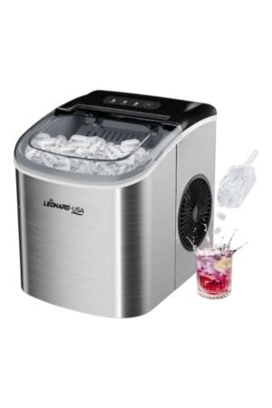 LEONARD USA Ice Maker Machine Stainless Steel with Self-Cleaning Function, Automatic with Inverter Technology, Makes Instant Bullet Ice Cubes in 7-9 Minutes, 12Kg/day (Based on American Technology)