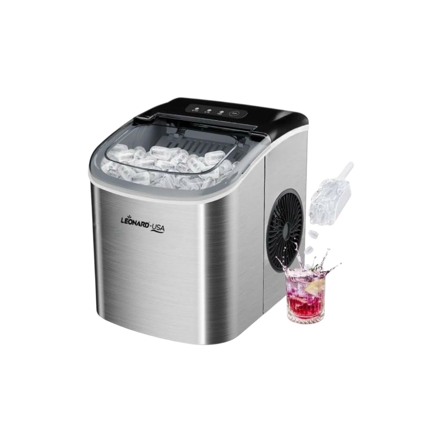 LEONARD USA Ice Maker Machine Stainless Steel with Self-Cleaning Function, Automatic with Inverter Technology, Makes Instant Bullet Ice Cubes in 7-9 Minutes, 12Kg/day (Based on American Technology)