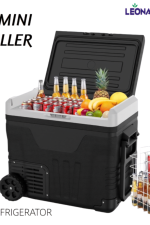 LEONARD USA Car Fridge 50 L with Compressor 12 Volt, Vehicle Refrigerator with 12/24V DC 110-240V AC for Indian Cars, SUV, RV, Camping, Outdoor and Home (Black) (Based on American Technology)