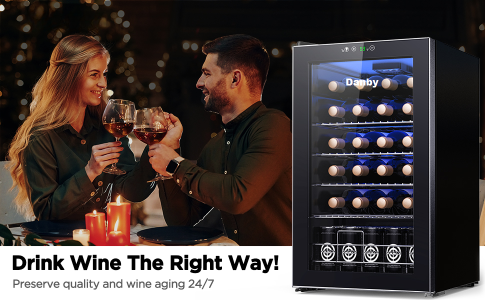 Danby USA 135 L Inverter Wine Chiller l Wine Cooler l Touch Control l Toughened Glass Door with UV-Protection l LED Interior Light for Indian Home Bars & Rooms with 1 Year Warranty